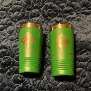 Green Tumblers with Siver Ag for Autism logo